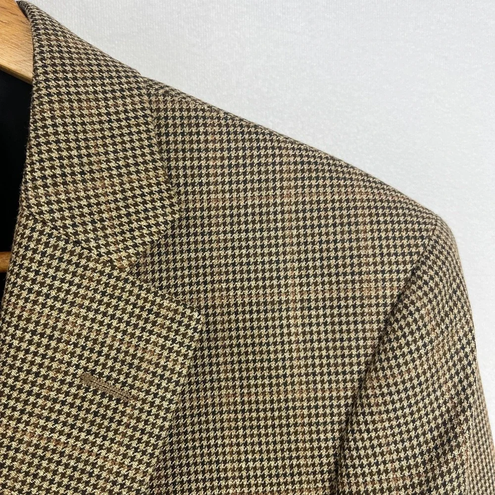 Hugh & Crye Blazer Measured 40S Average/Slim Tan Wool Silk Houndstooth Jacket